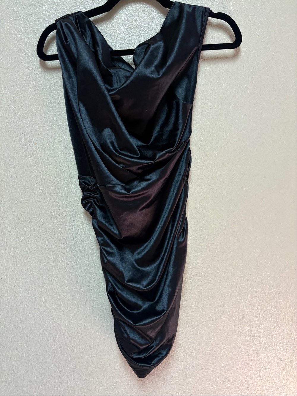 Black Satin Ruched Mini Skirt - Women